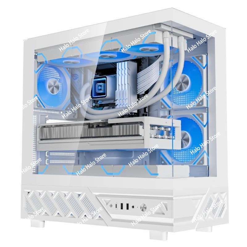Pc Gaming Liquid - Weißes Seaview ATX-PC-Gehäuse aus gehärtetem Glas,