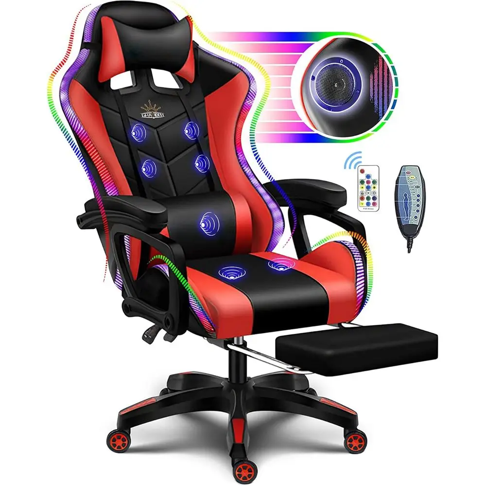 Gaming Speaker - Ergonomischer Gaming-Stuhl mit hoher Rückenlehne, LED-RGB-Beleuchtung,